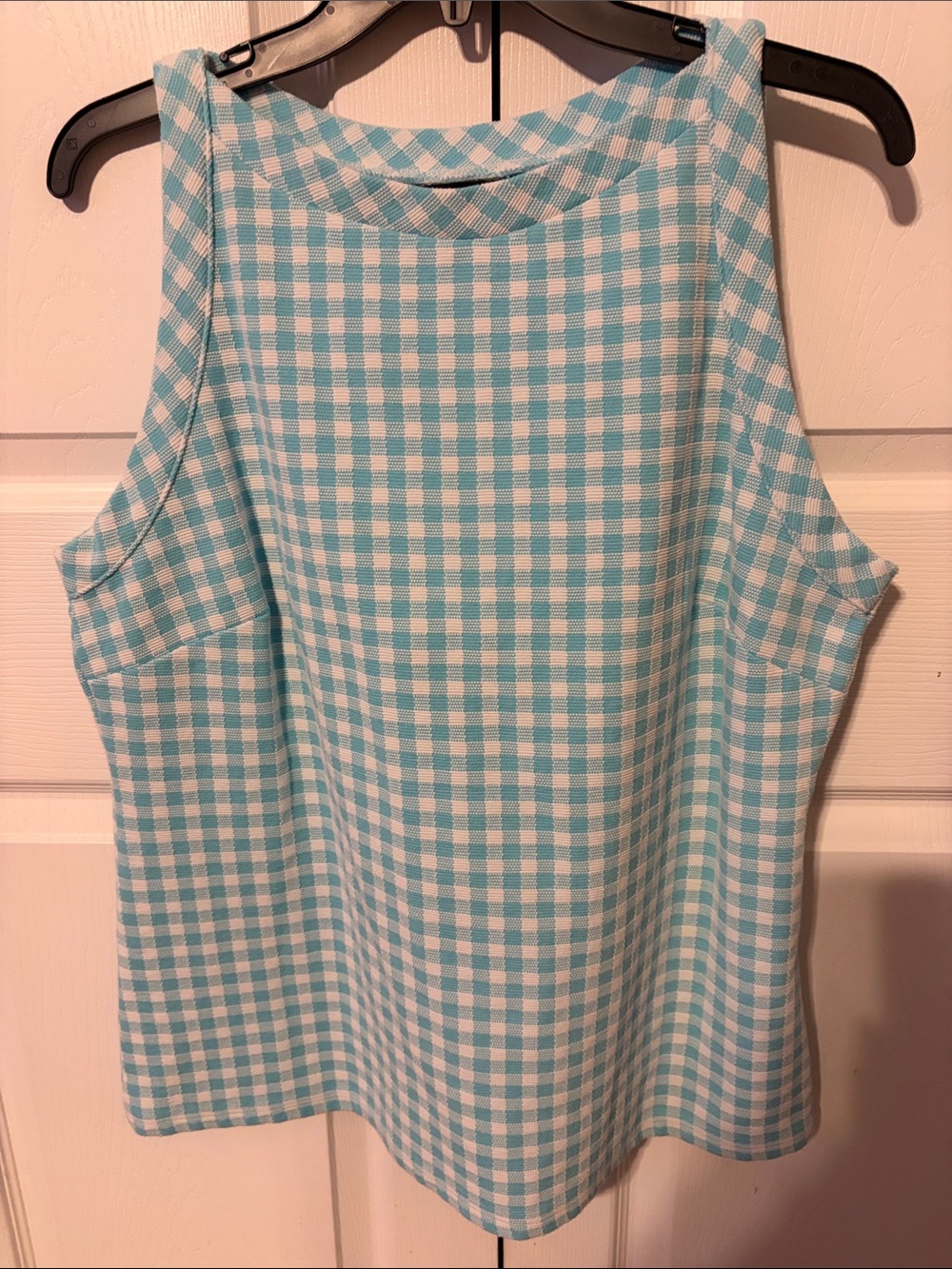Women's Aqua Gingham Sleeveless top